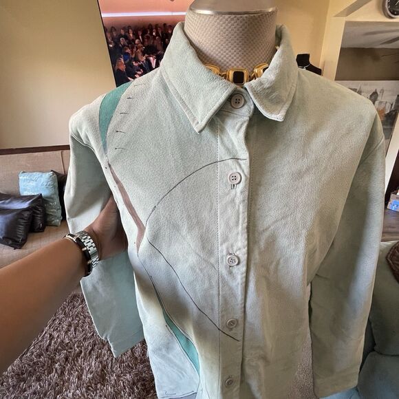 Vintage Suede Artsy  Coat XL Genuine Leather Boho Y2K 90s Jacket Long - Picture 1 of 16